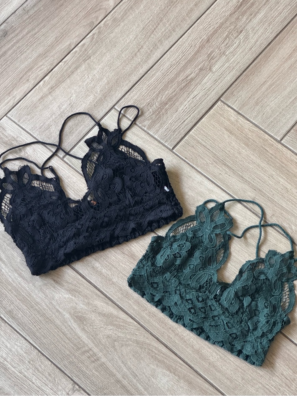 FREE PEOPLE Lace Bralette Duo - Black & Forest Green- size small